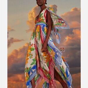 NWT Farm Rio Off-White Tropical Destination Kimono Sleeve Midi Dress S